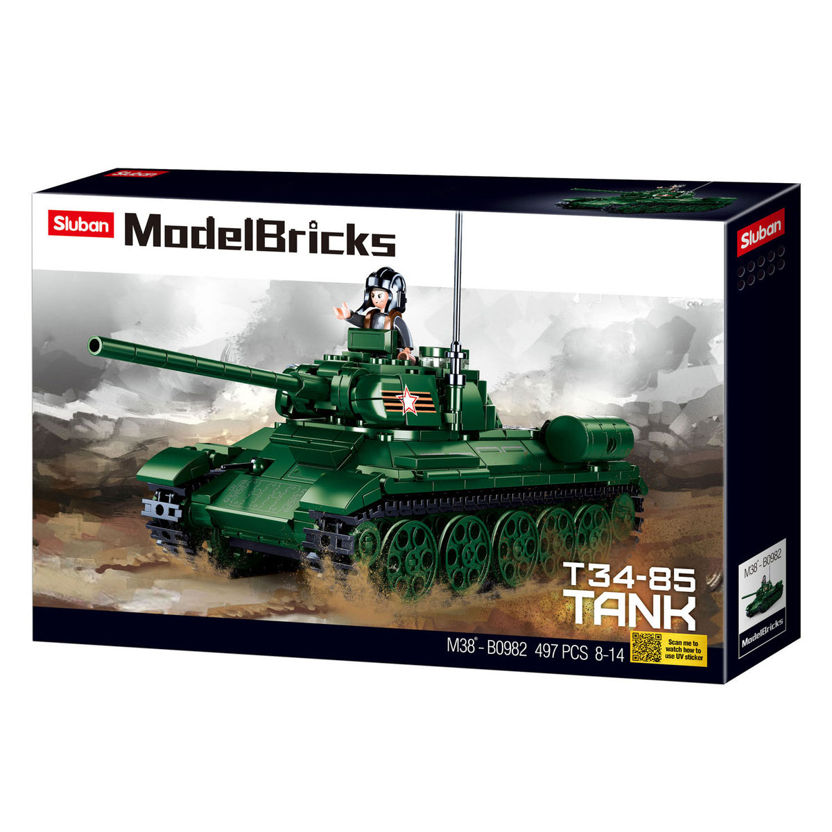 Sluban WWII T-34-85 giocattoli da costruzione per carri armati per bambini da 8 anni - modellino giocattolo da costruzione - scatola da costruzione con 497 blocchi - m38-b0982