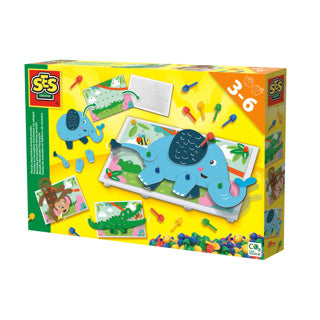 Ses creative ses - puzzle con animali in bacheca a mosaico - con 100 spille in 4 colori - riutilizzabile più e più volte