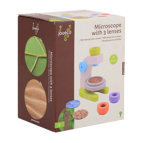 Microscopio in legno Joueco con 3 lenti, 7 pezzi.
