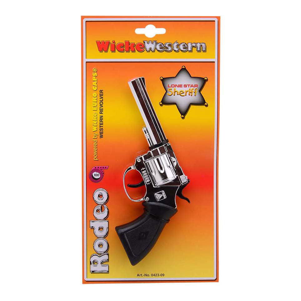 Pistola Johntoy wicke rodeo 198mm, 100 colpi, cromata, confezionata in scatola