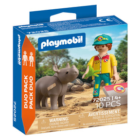 Playmobil duopack ranger con rinoceronte - 72025
