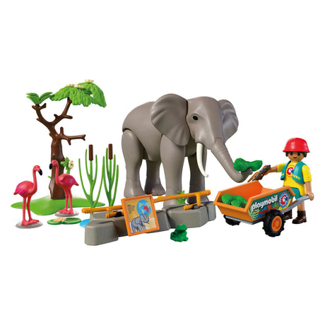 Playmobil animali amici elefante con guardiano dello zoo | set giocattolo zoo con 4 animali e accessori per recinto | per bambini dai 4 anni | 72068