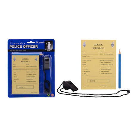 Libretto di ricevute della polizia Johntoy con matita e fischietto