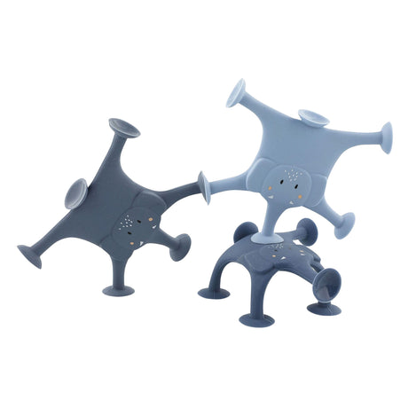Trixie Gioco di animali con ventose - Mrs. Elefante - Set divertente da bagno in silicone da 3 pezzi - blu