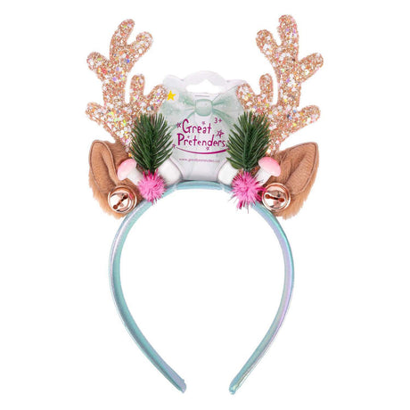 Cerchietto natalizio Rudolph per bambini Great pretenders - rosa menta