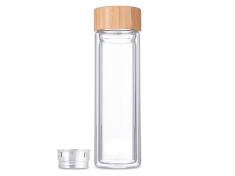 Svenska living borraccia per infusione a doppia parete in vetro bambù 400 ml con filtro in acciaio inox