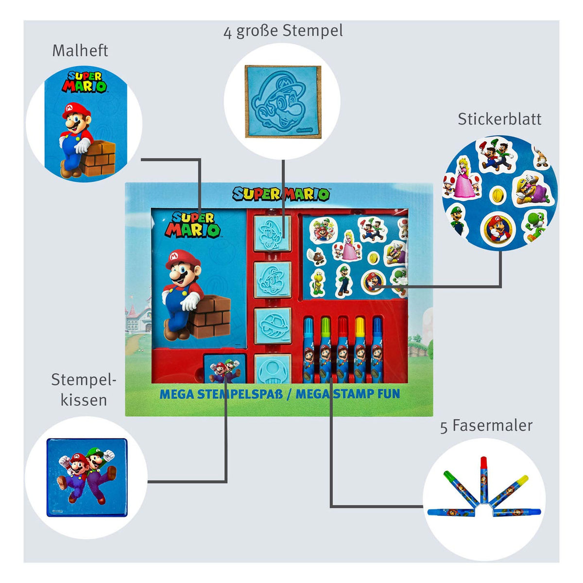 Set di mega timbri Super Mario sotto copertura