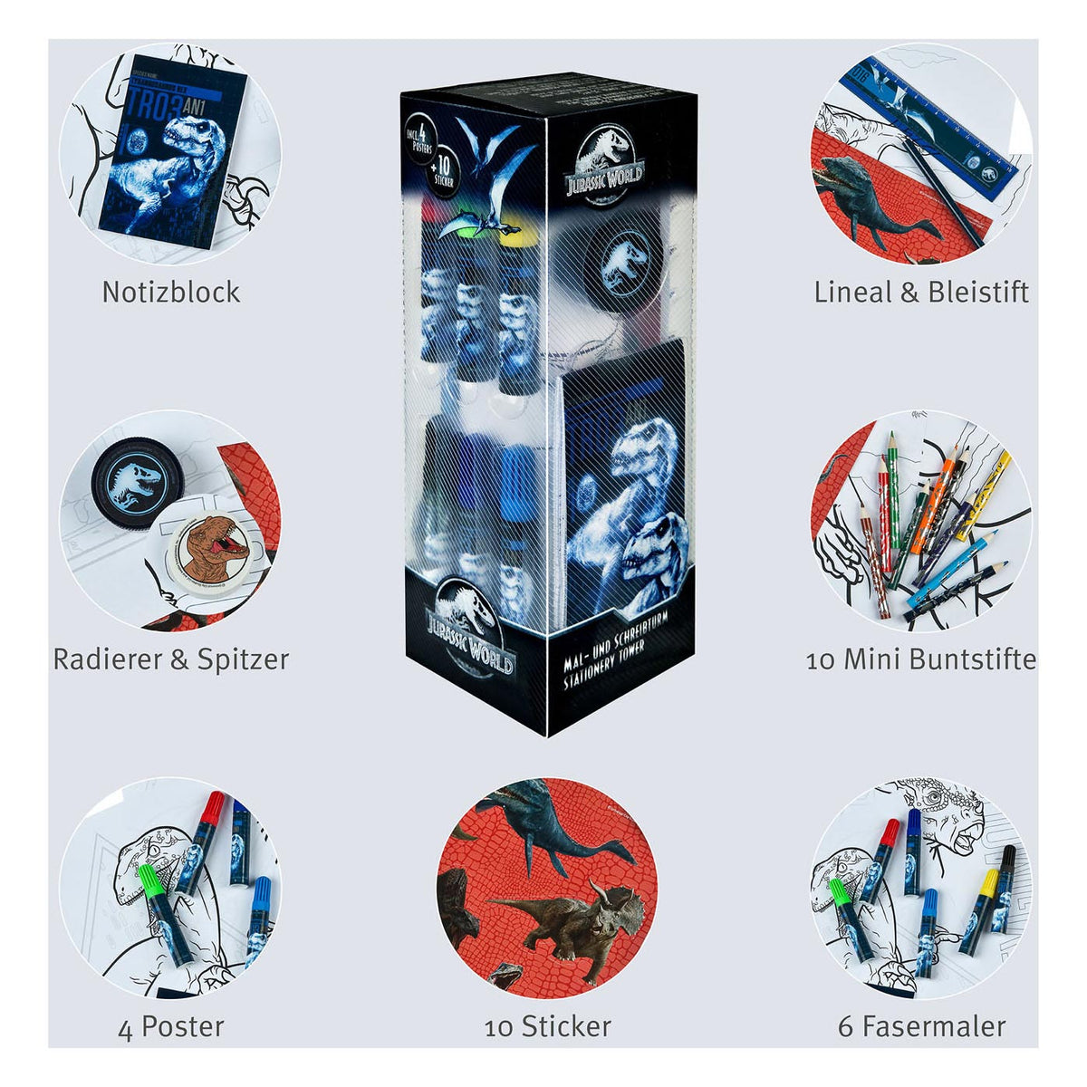 Set di torri di cancelleria Undercover Jurassic World, 35 pezzi.