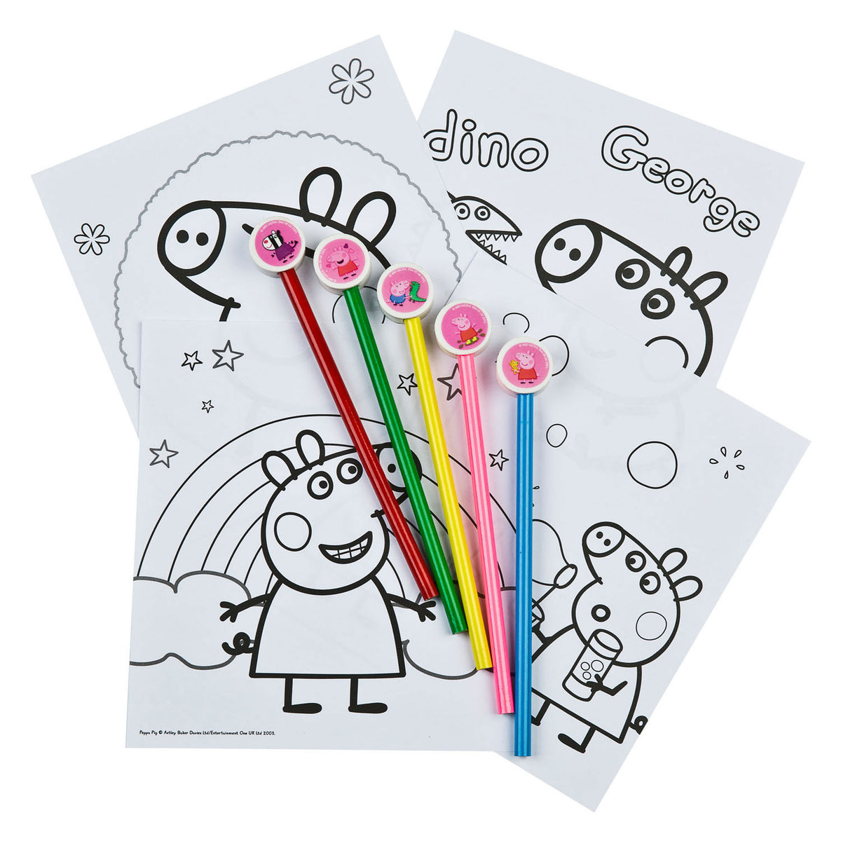 Blocco a colori sotto copertura maiale Peppa con 5 matite colorate
