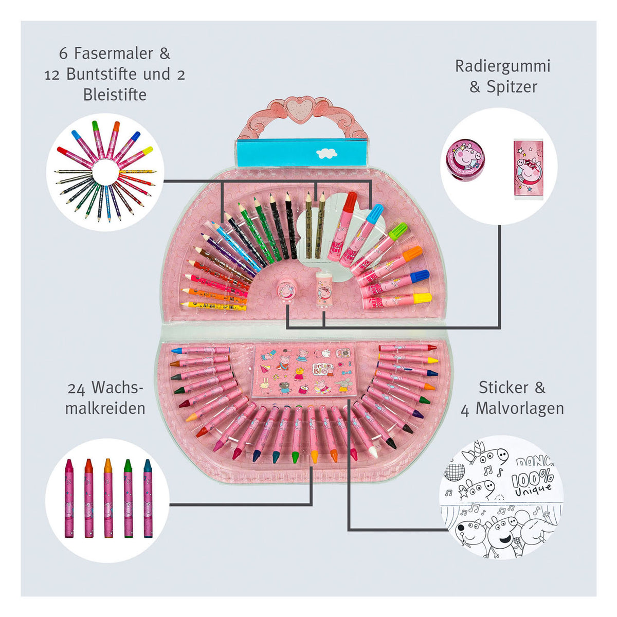 Astuccio da colorare Undercover Peppa Pig, 51 pz.