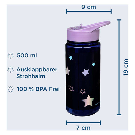 Borraccia sotto copertura unicorno da 500 ml con cannuccia e plastica senza BPA.
