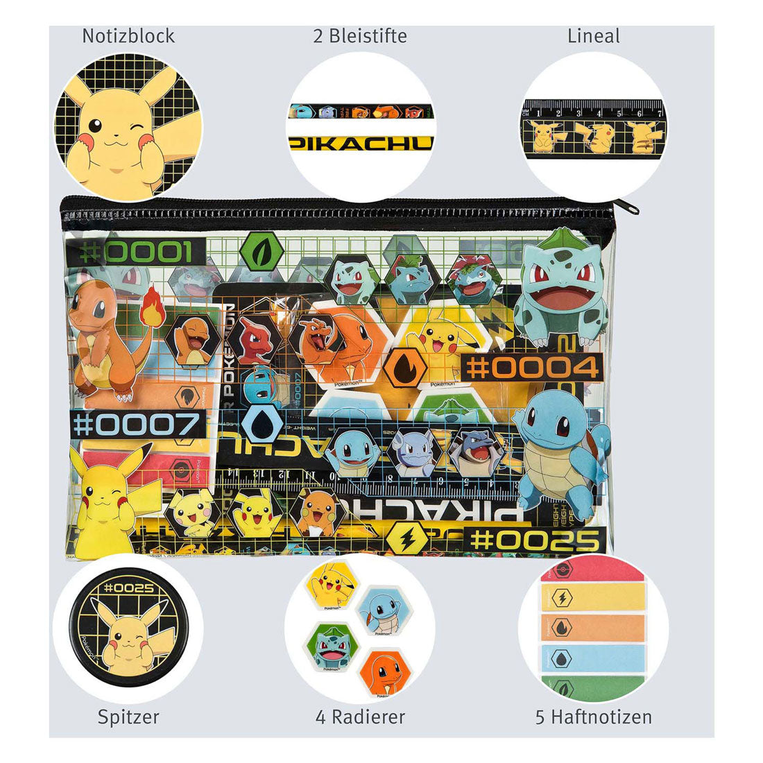 Pokemon sans marque senza marchio - set da scrittura astuccio - incluse matite e gomma
