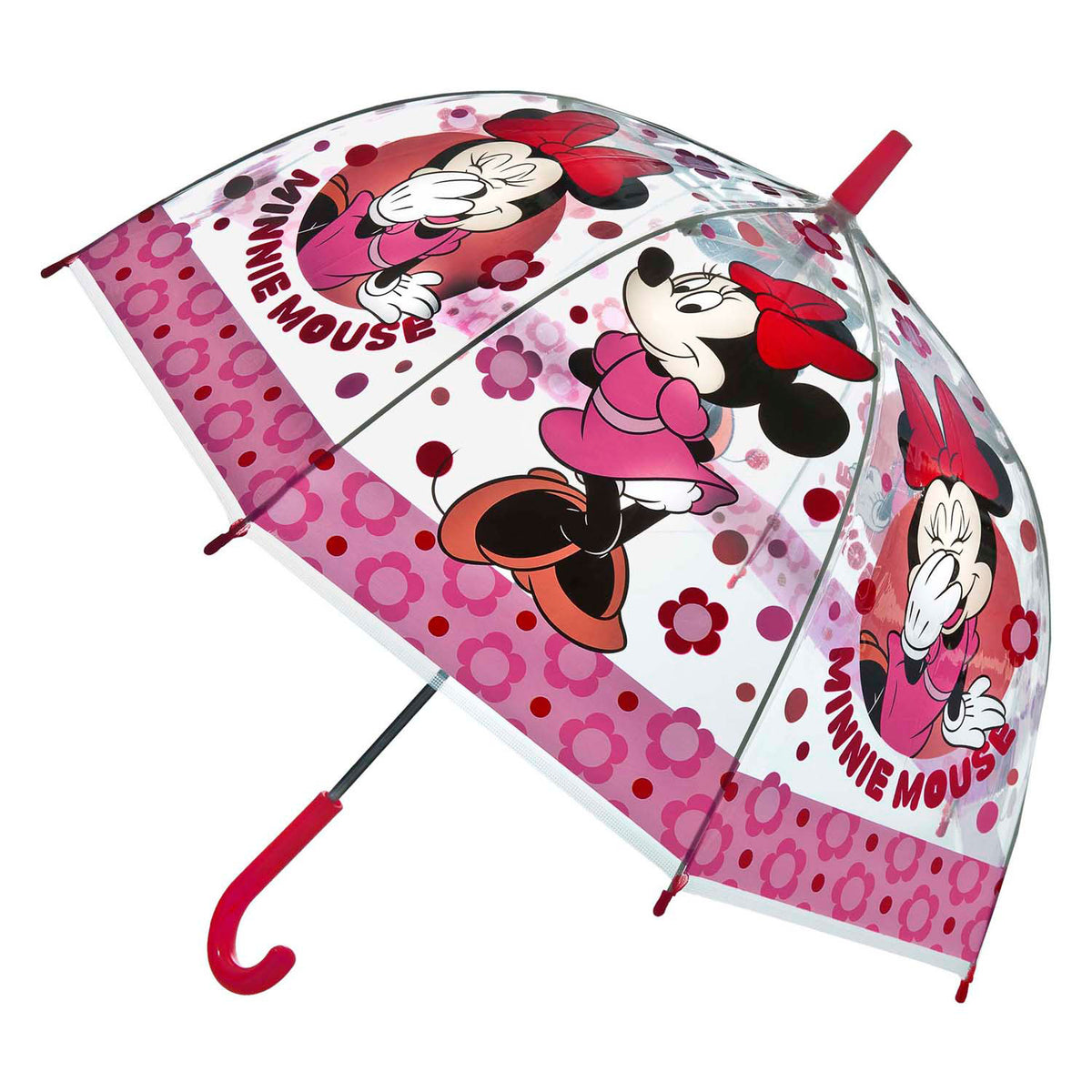 Ombrello trasparente sotto copertura di Minnie Mouse