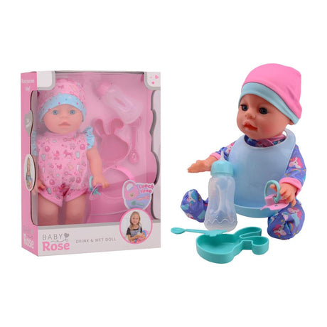 Johntoy john toy baby rose bambola che beve e fa pipì 30 cm, 2 assortiti