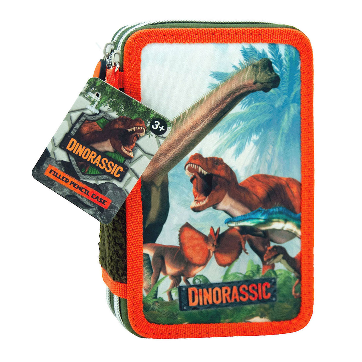 Astuccio Toy Land pieno di dinosauri - astuccio per penne a 2 scomparti - 20 pezzi - verde
