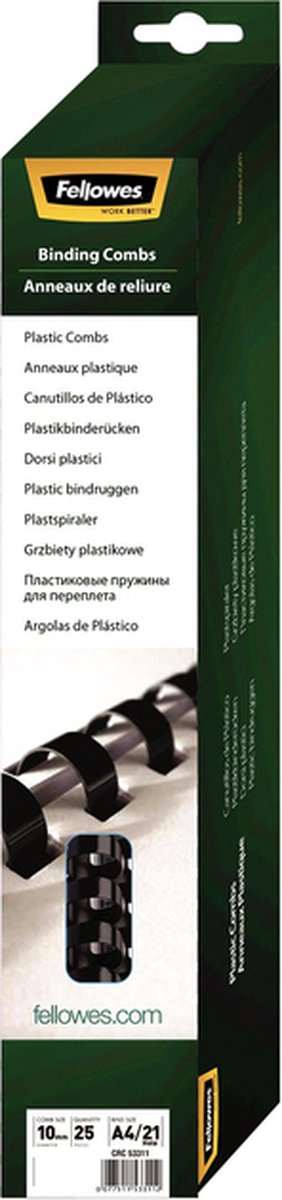 Pettini per rilegatura in plastica Fellowes - rotondi - 10 mm - neri (25 pezzi)