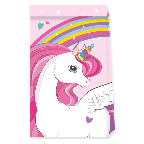 Globos sacchetti regalo in carta fsc unicorno colori arcobaleno, 4 pz.