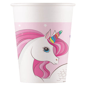 Bicchieri di carta Globos fsc unicorno colori arcobaleno, 8 pz.