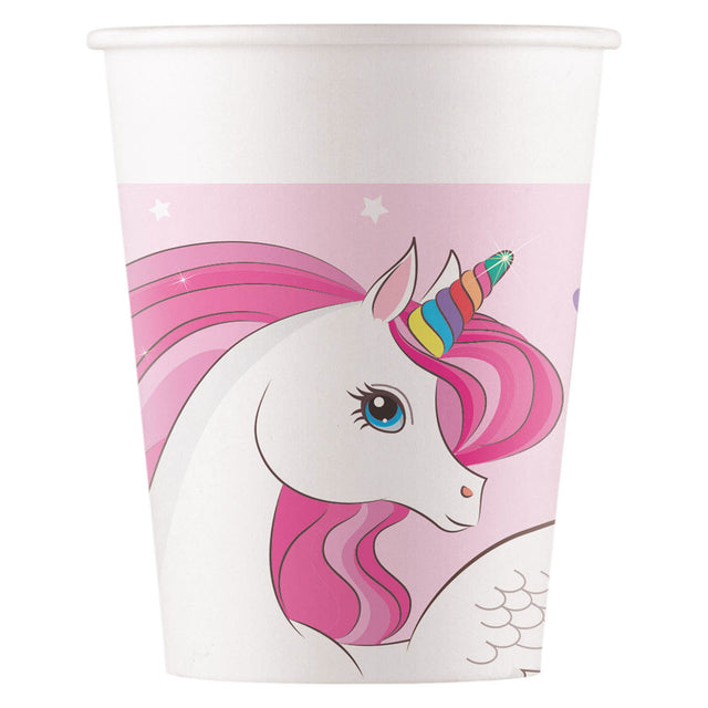 Bicchieri di carta Globos fsc unicorno colori arcobaleno, 8 pz.