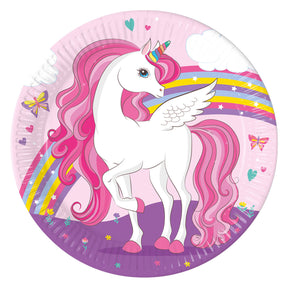 Piatti carta Globos fsc unicorno colori arcobaleno, 8 pz.