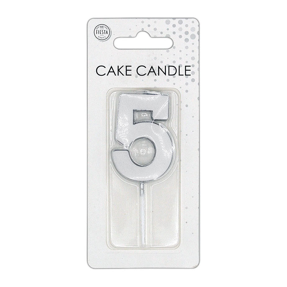 Candelina per torta Globos 4,5 cm argento metallizzato n. 5