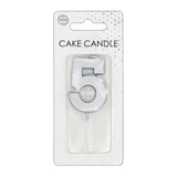 Candelina per torta Globos 4,5 cm argento metallizzato n. 5