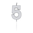 Candelina per torta Globos 4,5 cm argento metallizzato n. 5