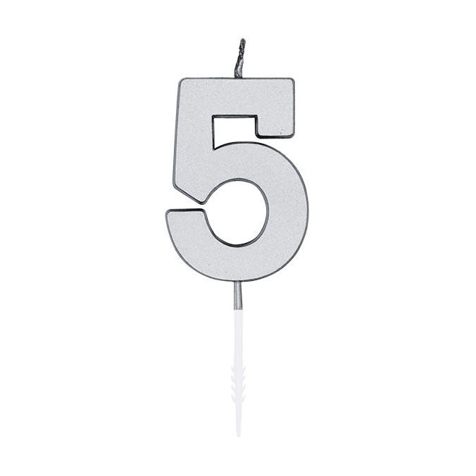 Candelina per torta Globos 4,5 cm argento metallizzato n. 5