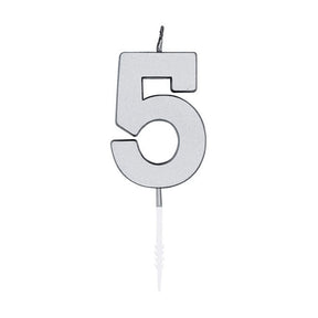 Candelina per torta Globos 4,5 cm argento metallizzato n. 5