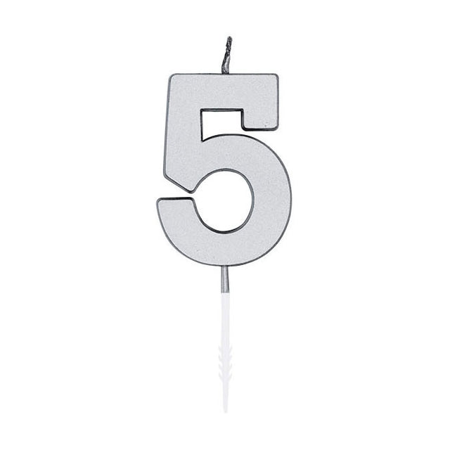 Candelina per torta Globos 4,5 cm argento metallizzato n. 5
