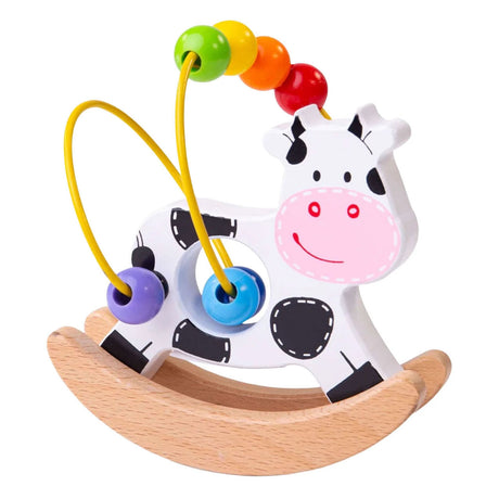 Mucca a dondolo in legno Bigjigs con spirale di perline