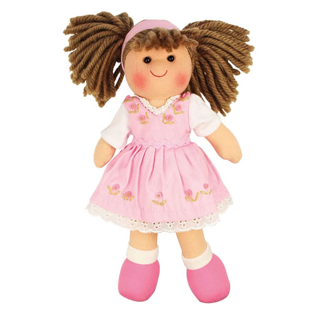 Bigjigs bambola di stoffa rosa - - bambola ragazza con vestito rosa - 28 cm