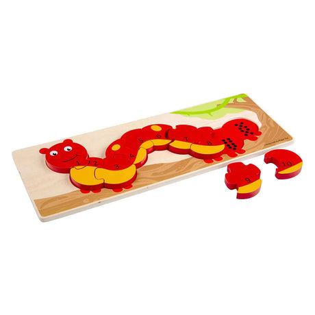 Bigjigs puzzle con numeri in legno bruco - 10 pezzi.