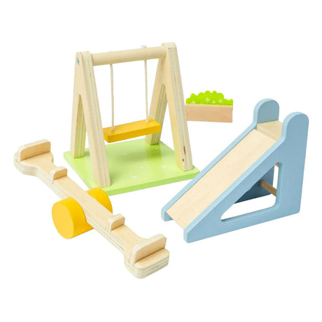 Set da giardino di mobili per casa delle bambole in legno Bigjigs - 4 pezzi.