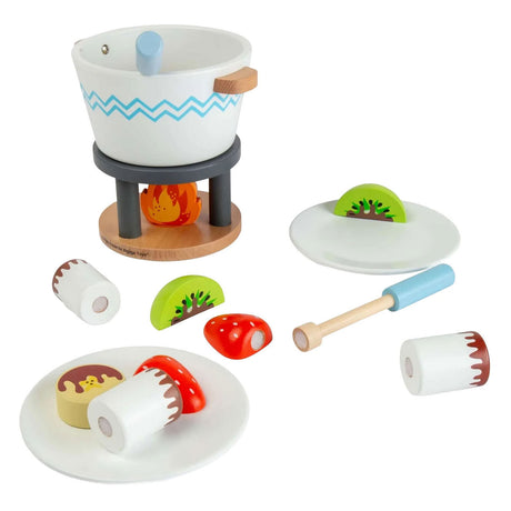 Set da gioco per fonduta di cioccolato in legno Bigjigs - 16 pezzi.