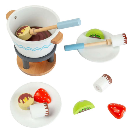 Set da gioco per fonduta di cioccolato in legno Bigjigs - 16 pezzi.