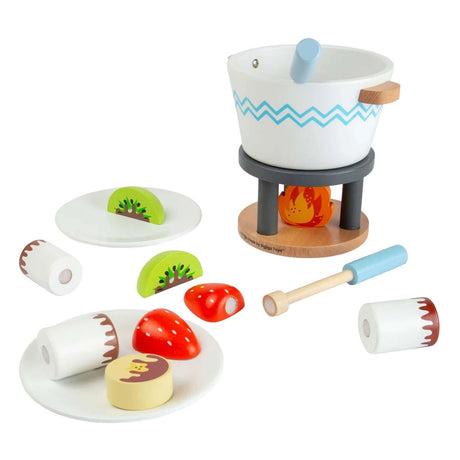 Set da gioco per fonduta di cioccolato in legno Bigjigs - 16 pezzi.