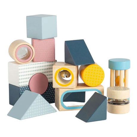 Blocchi sensoriali in legno Bigjigs - 14 pz.