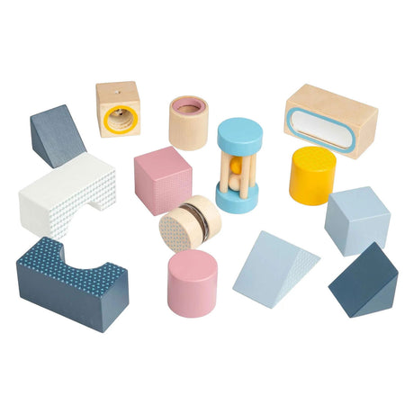 Blocchi sensoriali in legno Bigjigs - 14 pz.