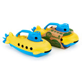 Sottomarino giocattolo verde giallo con manico blu -