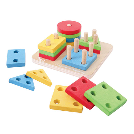 Bigjigs giocattoli bigjigs gioco di impilamento di forme in legno, 17 pezzi.