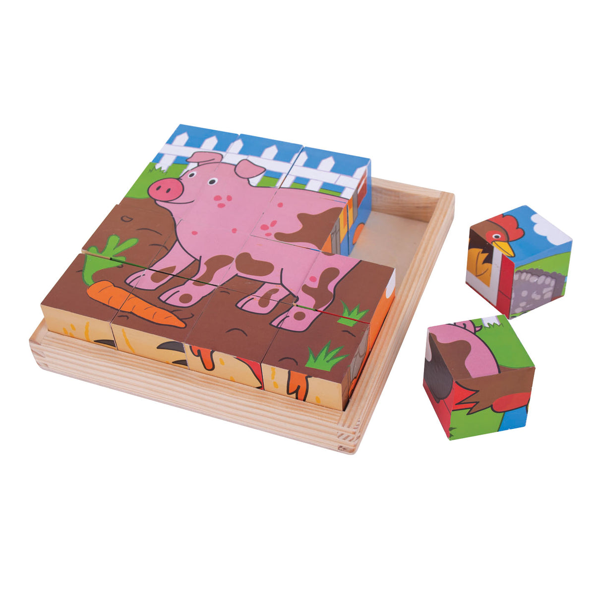 Puzzle con blocchi di legno Bigjigs animali da fattoria