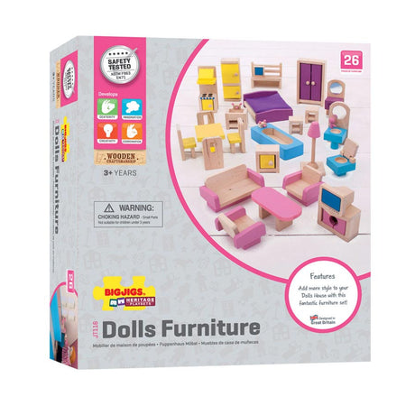 Mobili per casa delle bambole Bigjigs - - legno - mobili per bambole - 26 pezzi