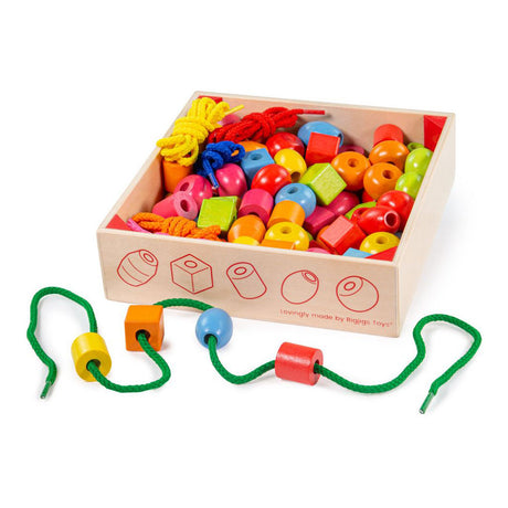 Perline colorate in legno Bigjigs, 95 pz.