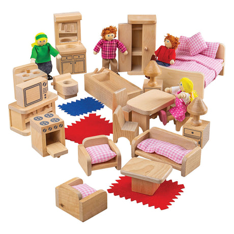 Casa delle bambole Bigjigs - mobili e bambole - 26 pezzi