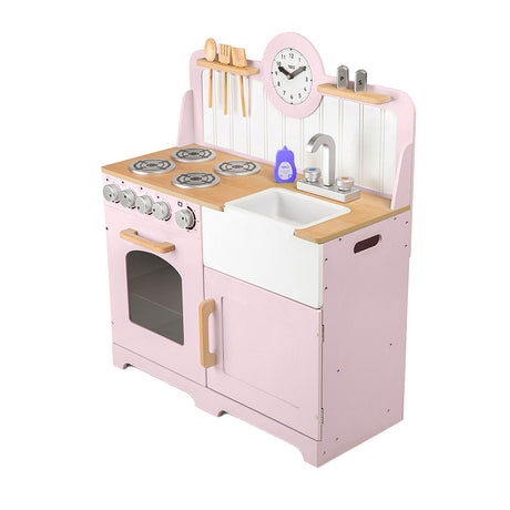 Tidlo in legno gioca cucina rurale rosa, 7dlg.