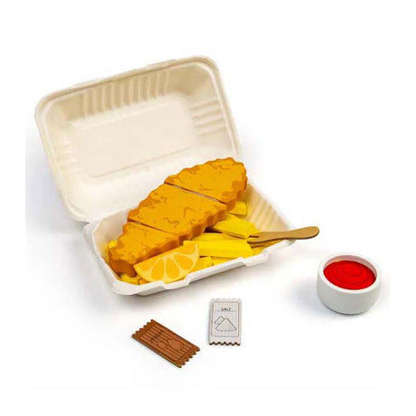 Set da gioco Bigjigs Fish and Chips in legno, 26 pezzi.