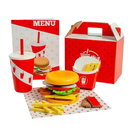 Set hamburger e patatine fritte Bigjigs in legno, 48 pezzi.