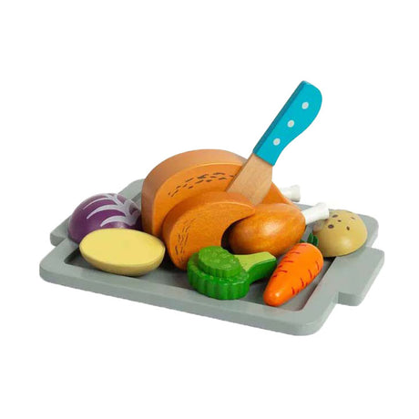 Set da gioco Bigjigs con cena arrosto in legno, 12 pezzi.