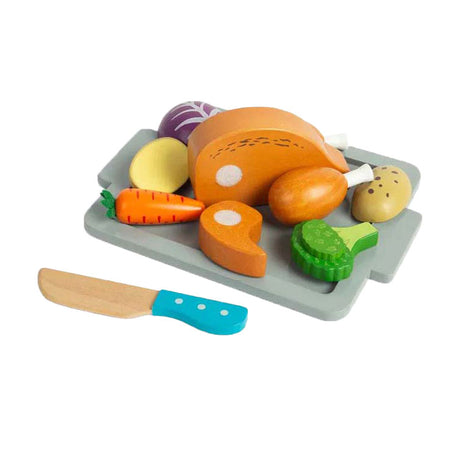 Set da gioco Bigjigs con cena arrosto in legno, 12 pezzi.